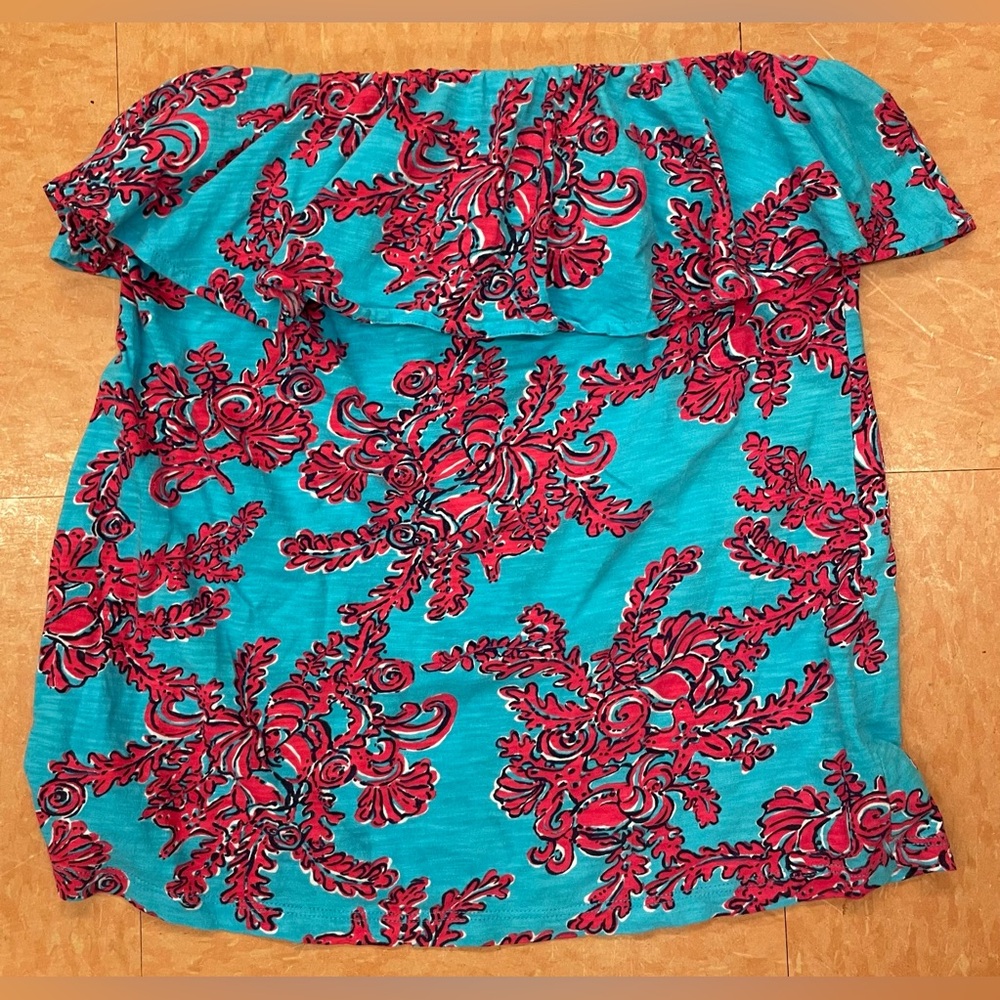 LILLY PULITZER blue red strapless medium M